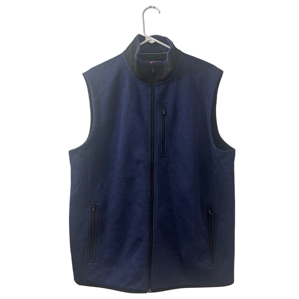 Vineyard Vines Mens Navy Blue Full Zip Fleece Vest Large 1K004318 Heathered Mock